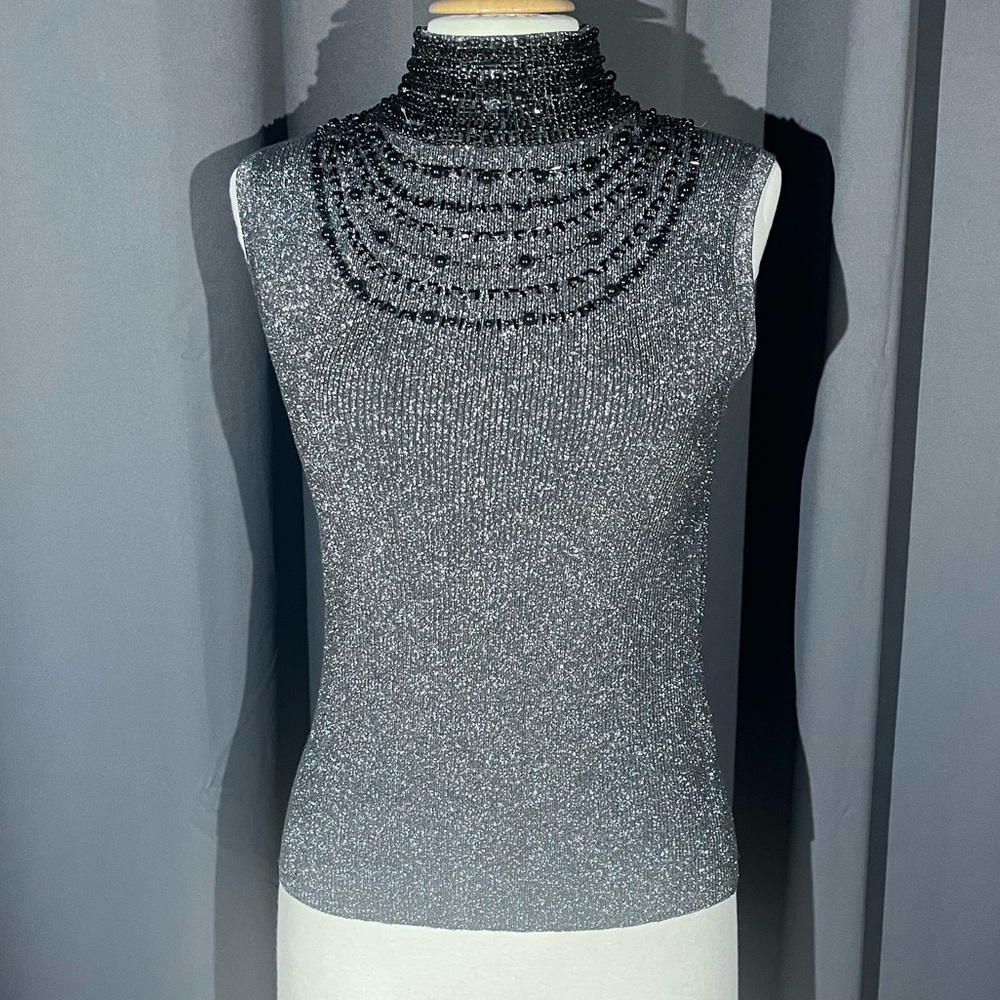 Women’s Bedazzled Silver Evie Sz MP Lurea High Neck Tank Top/Blouse.